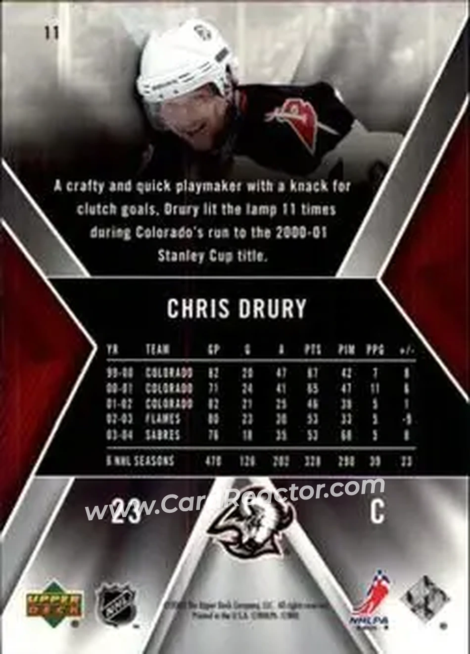 2005-06 SPx #11 - Chris Drury - Buffalo Sabres - Back