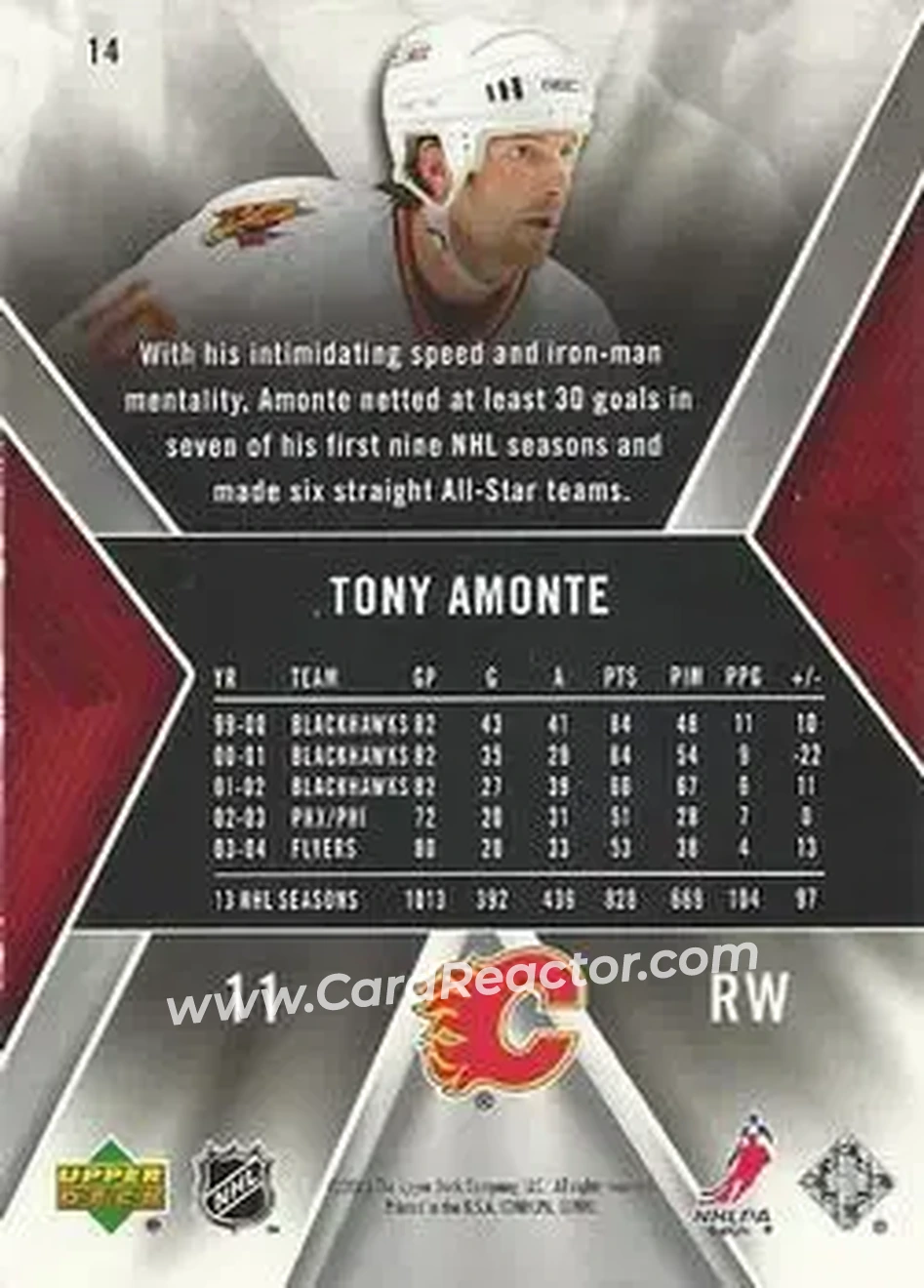 2005-06 SPx #14 - Tony Amonte - Calgary Flames - Back