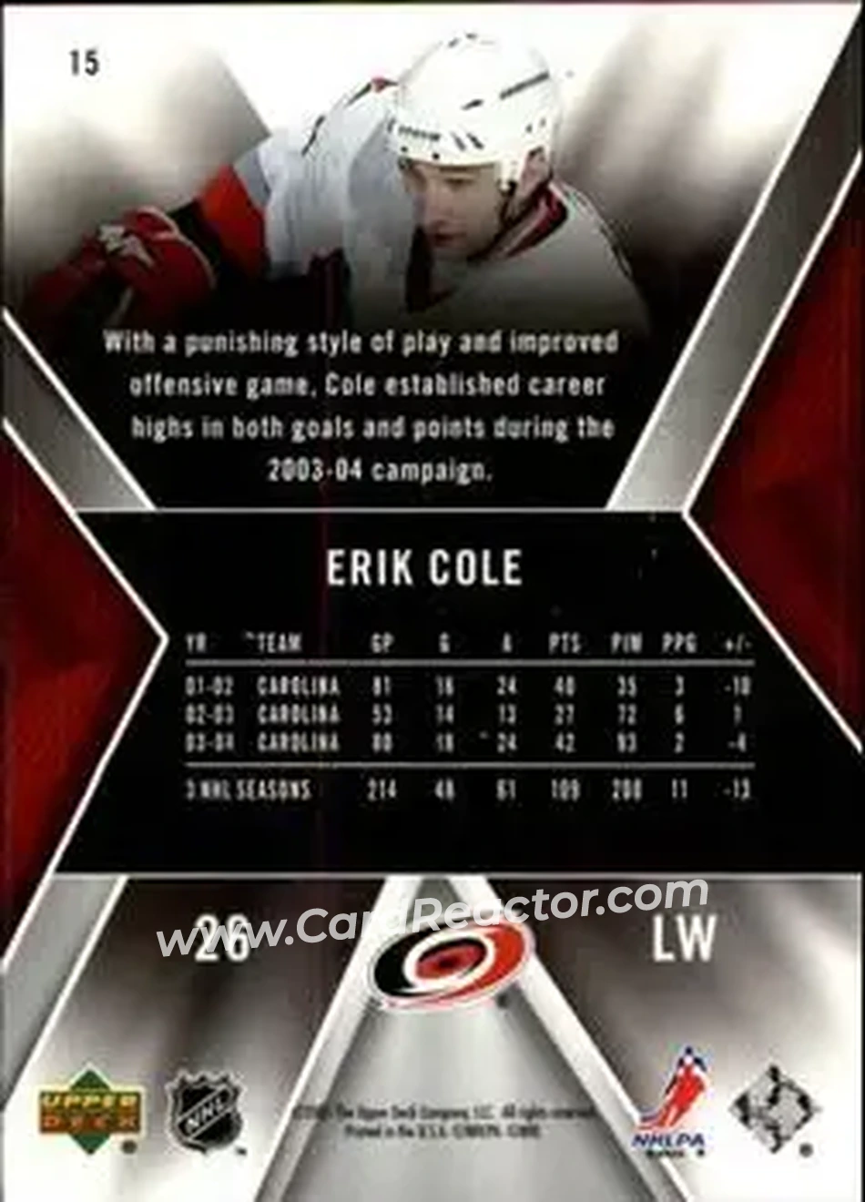 2005-06 SPx #15 - Erik Cole - Carolina Hurricanes - Back
