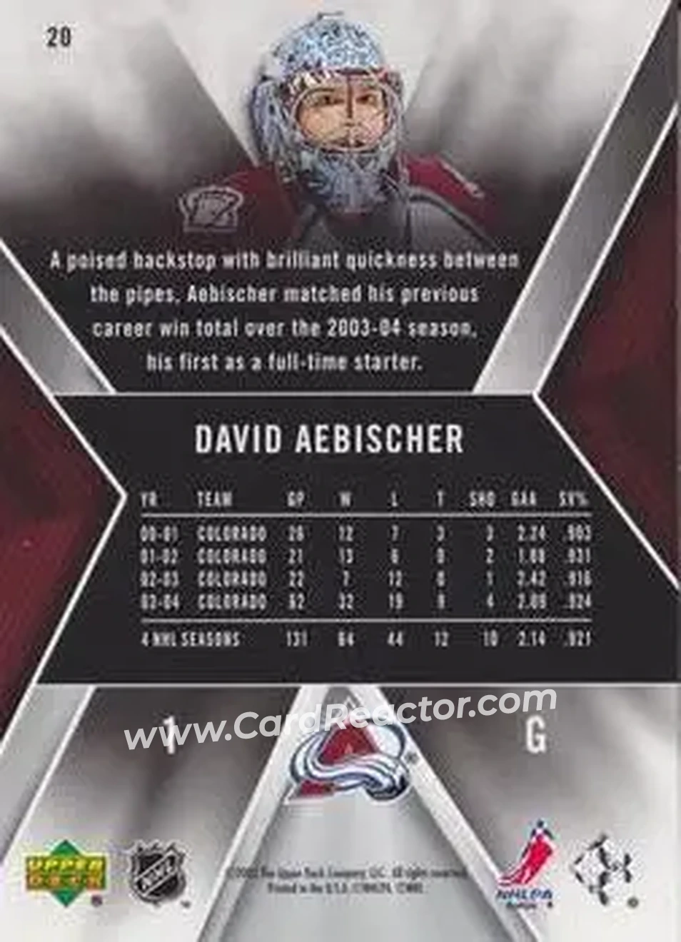 2005-06 SPx #20 - David Aebischer - Colorado Avalanche - Back 2005-06 SPx #20 - David Aebischer - Colorado Avalanche - Back