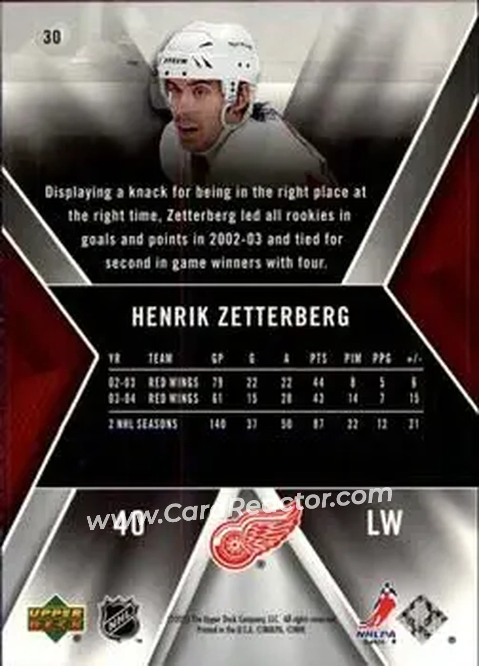 2005-06 SPx #30 - Henrik Zetterberg - Detroit Red Wings - Back 2005-06 SPx #30 - Henrik Zetterberg - Detroit Red Wings - Back