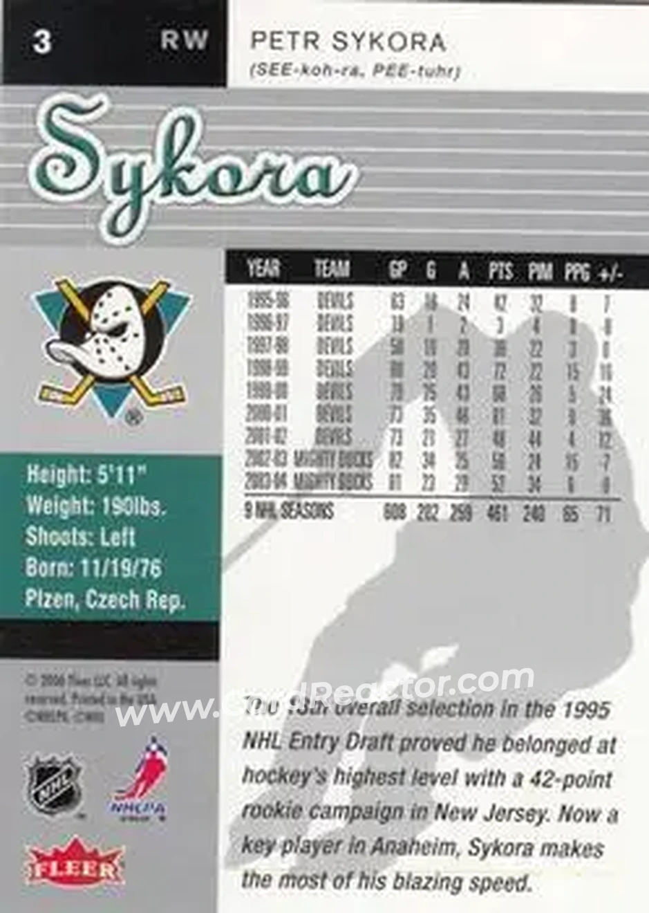 2005-06 Ultra #3 - Petr Sykora - Anaheim Mighty Ducks - Back 2005-06 Ultra #3 - Petr Sykora - Anaheim Mighty Ducks - Back