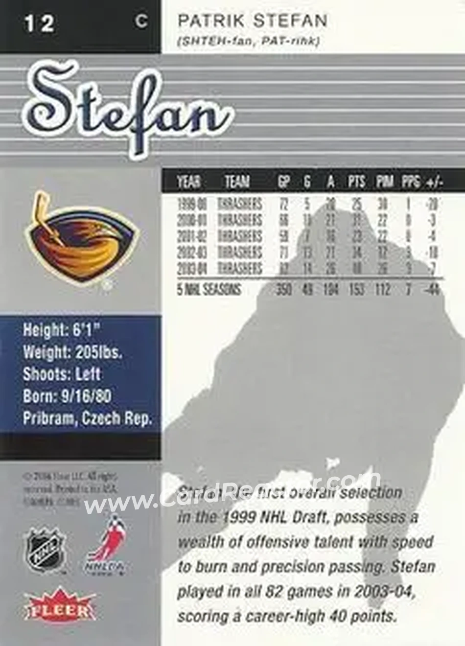 2005-06 Ultra #12 - Patrik Stefan - Atlanta Thrashers - Back 2005-06 Ultra #12 - Patrik Stefan - Atlanta Thrashers - Back