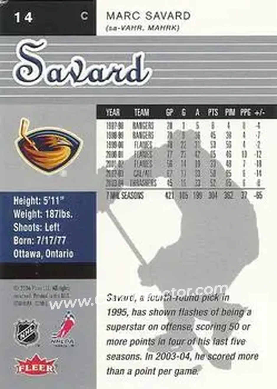 2005-06 Ultra #14 - Marc Savard - Atlanta Thrashers - Back 2005-06 Ultra #14 - Marc Savard - Atlanta Thrashers - Back