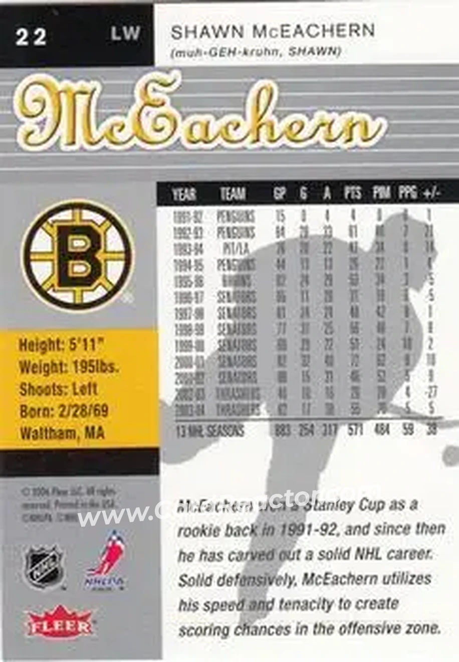 2005-06 Ultra #22 - Shawn McEachern - Boston Bruins - Back
