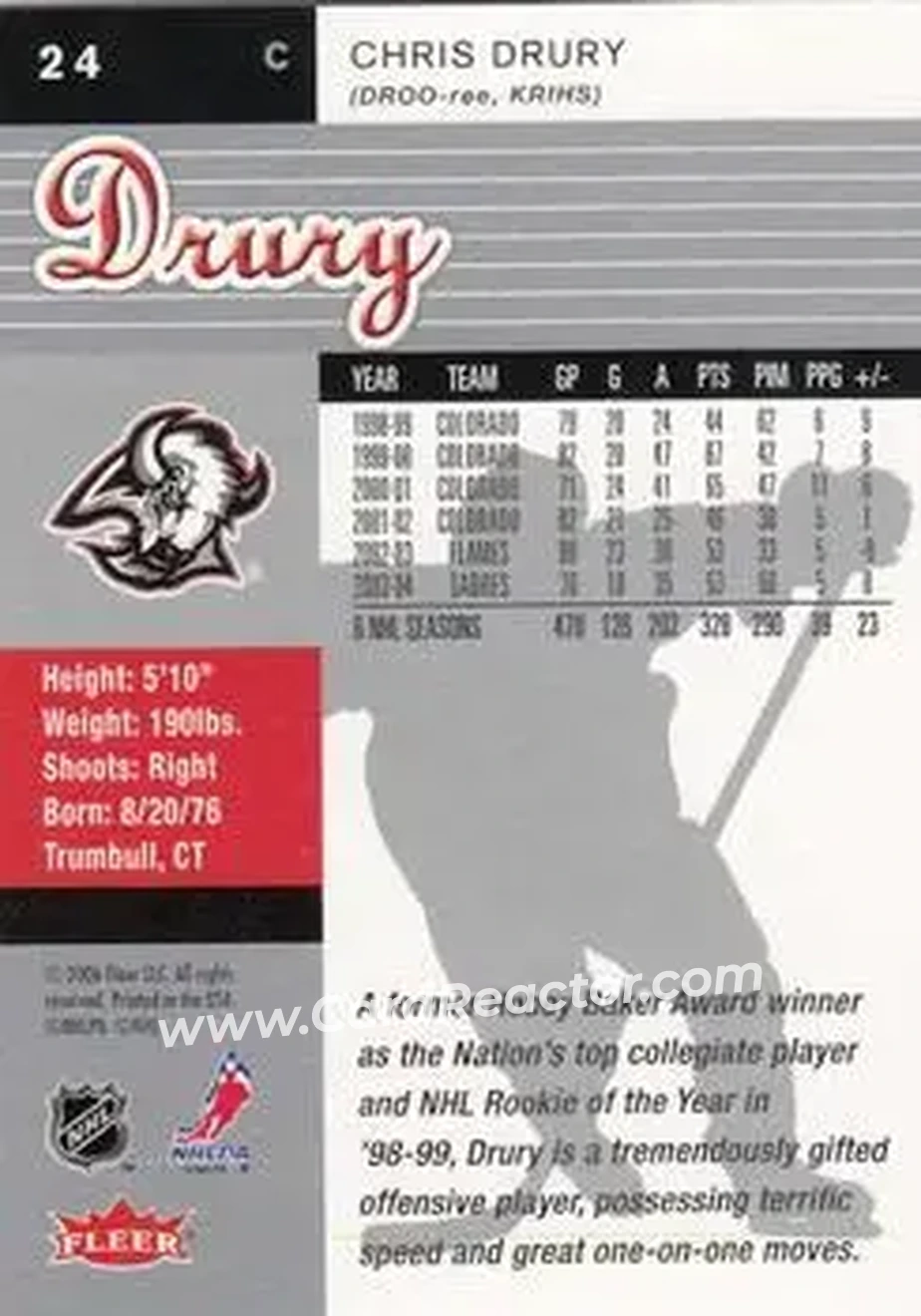2005-06 Ultra #24 - Chris Drury - Buffalo Sabres - Back