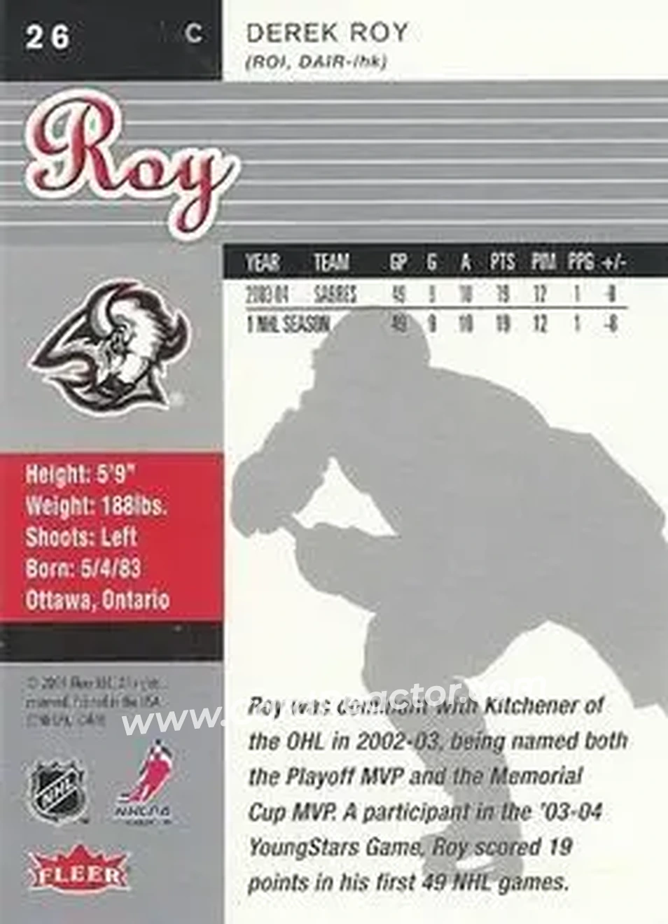 2005-06 Ultra #26 - Derek Roy - Buffalo Sabres - Back