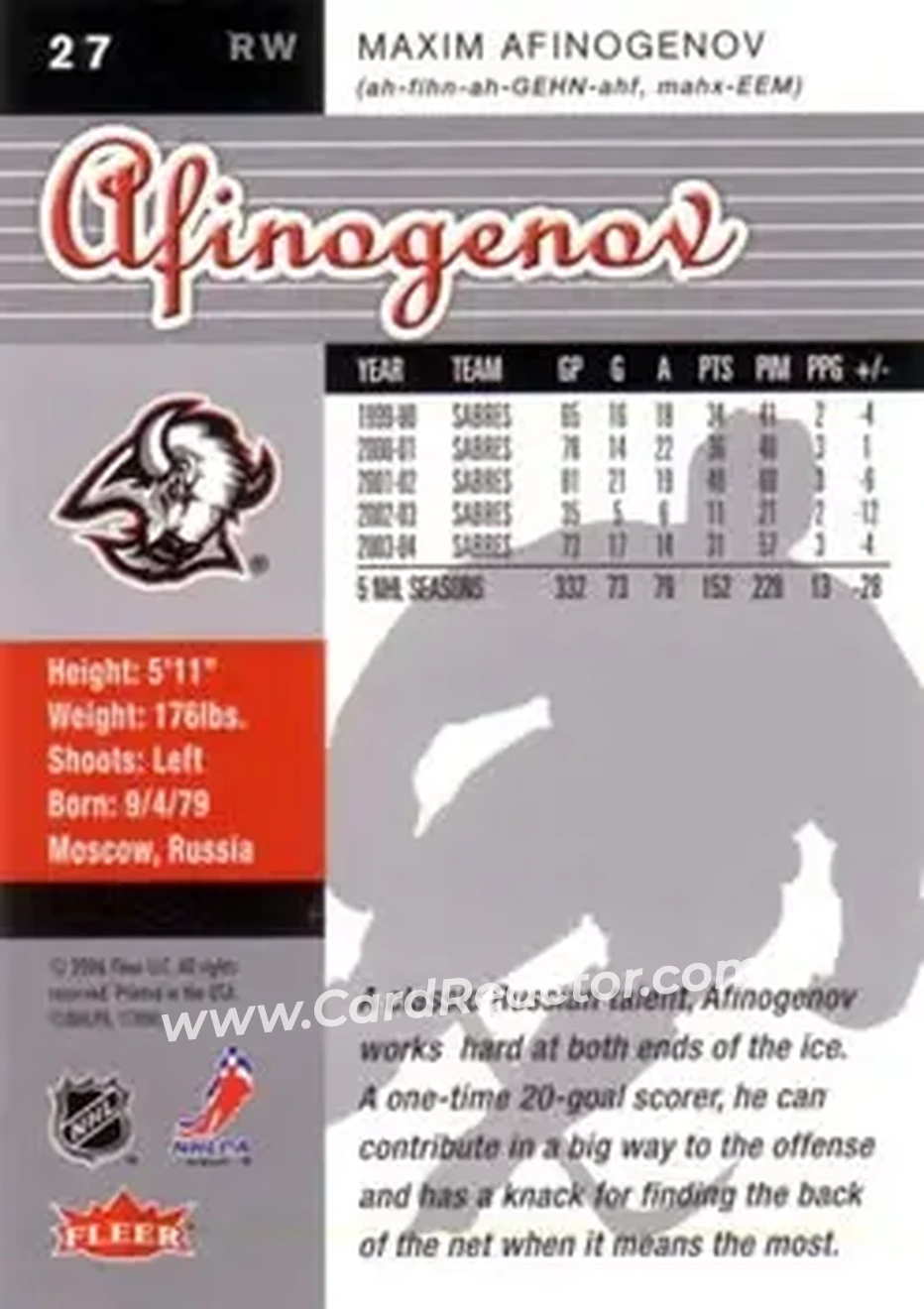 2005-06 Ultra #27 - Maxim Afinogenov - Buffalo Sabres - Back 2005-06 Ultra #27 - Maxim Afinogenov - Buffalo Sabres - Back
