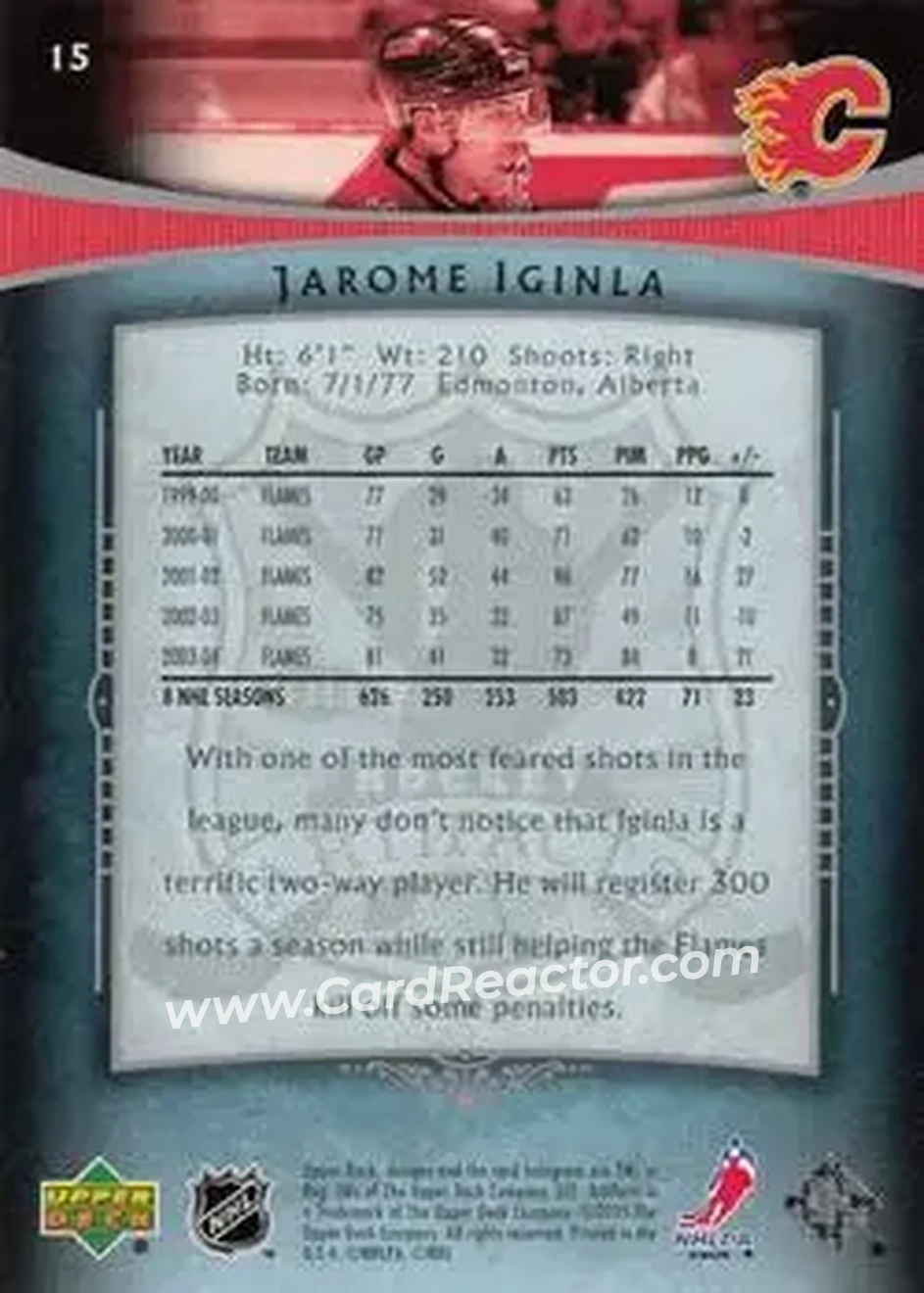 2005-06 Upper Deck Artifacts #15 - Jarome Iginla - Calgary Flames - Back