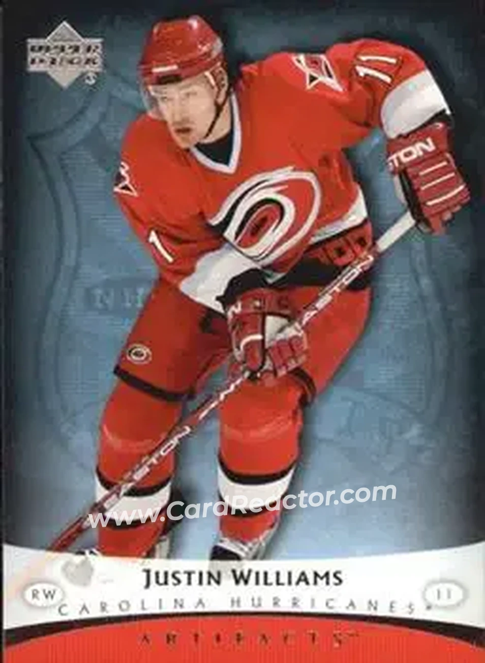2005-06 Upper Deck Artifacts #19 - Justin Williams - Carolina Hurricanes - Front 2005-06 Upper Deck Artifacts #19 - Justin Williams - Carolina Hurricanes - Front
