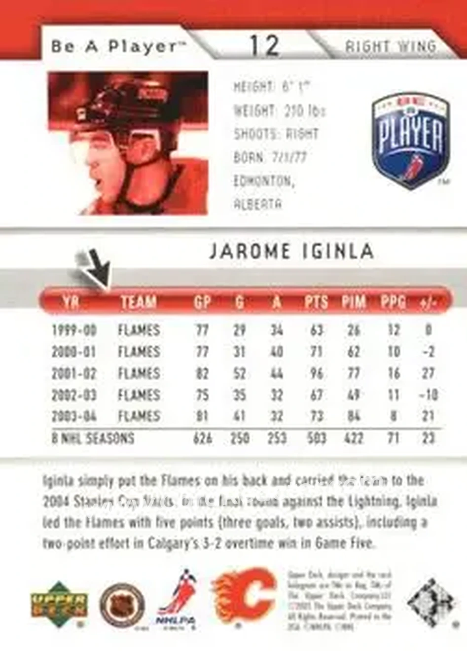 2005-06 Upper Deck Be a Player #12 - Jarome Iginla - Calgary Flames - Back
