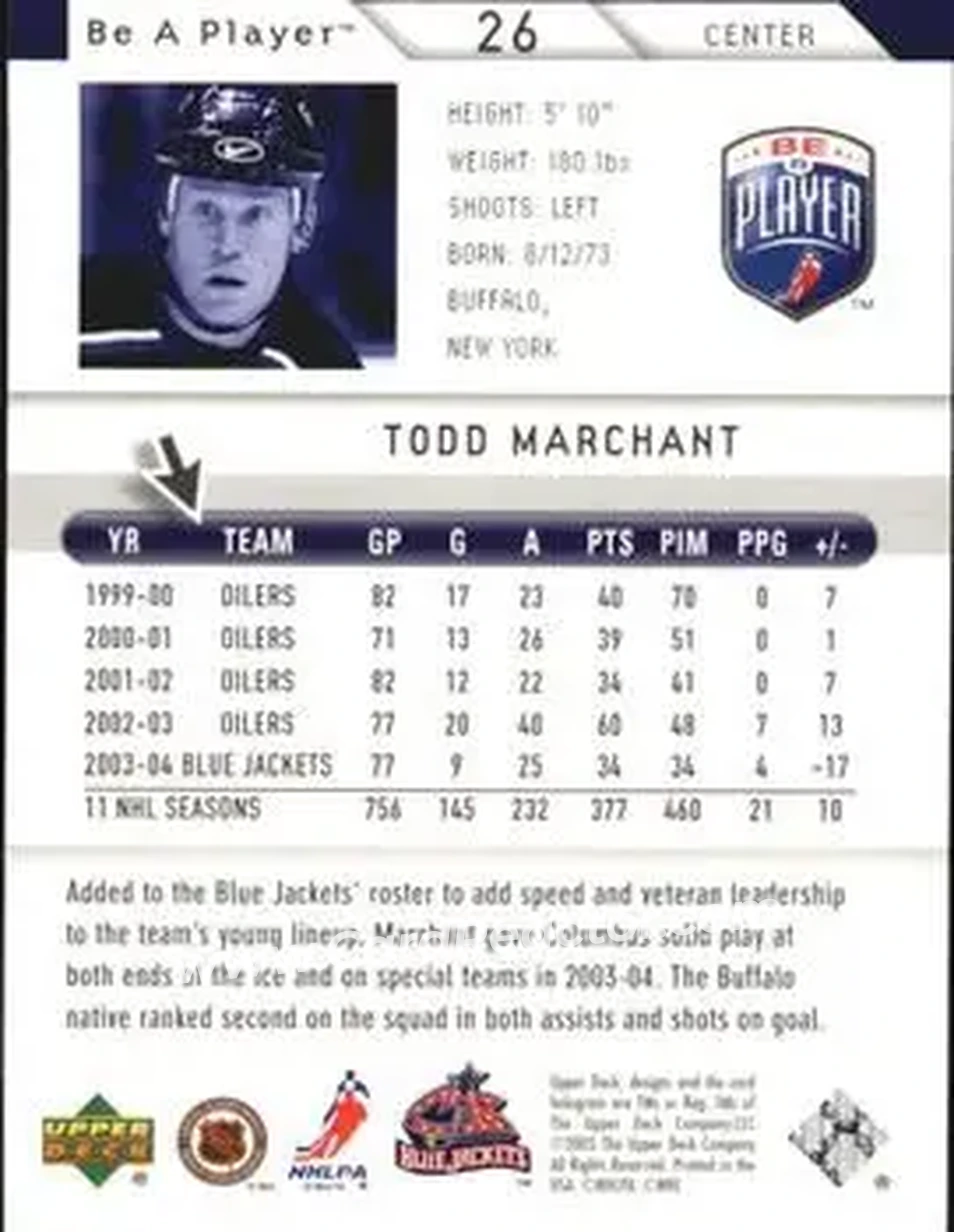 2005-06 Upper Deck Be a Player #26 - Todd Marchant - Columbus Blue Jackets - Back