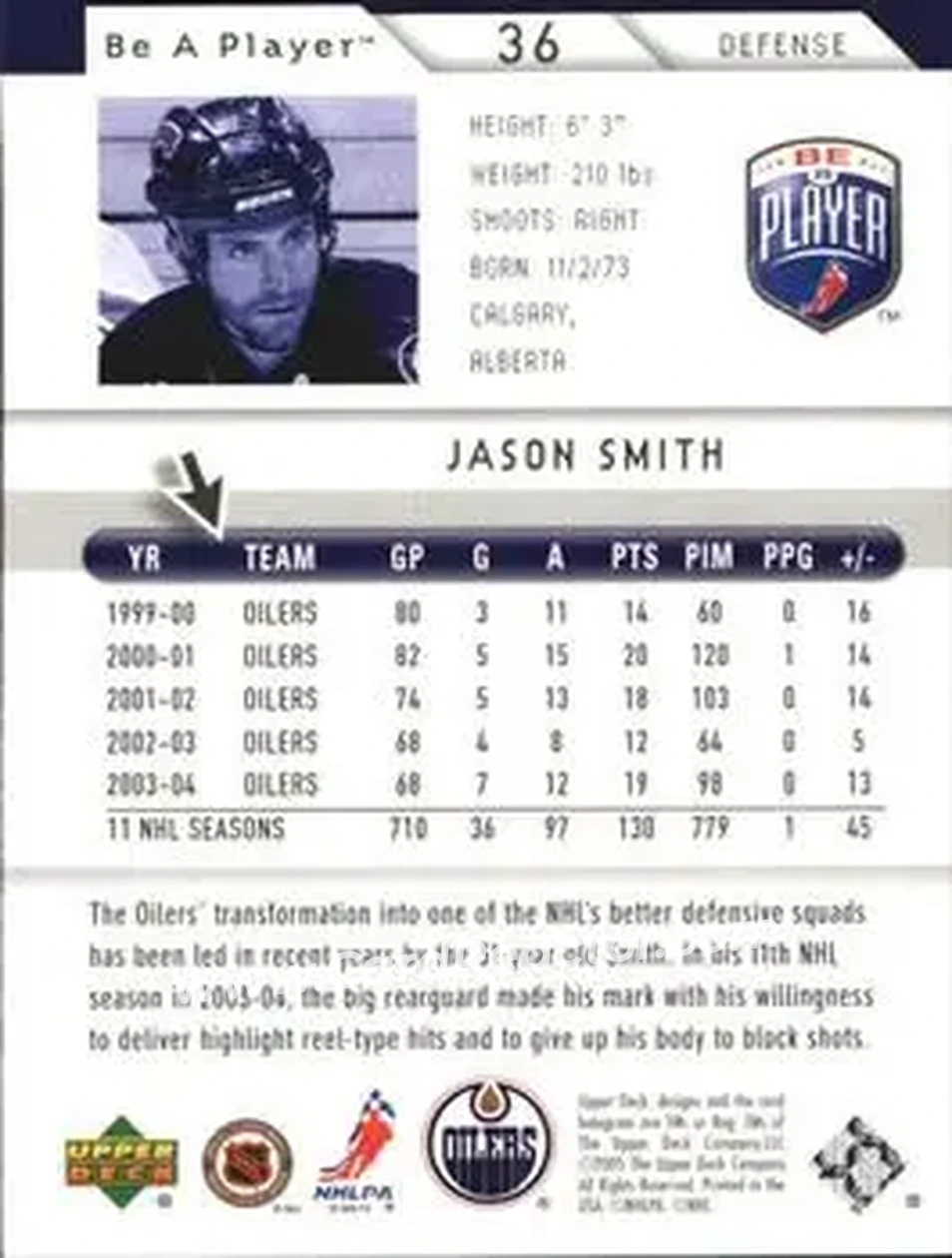 2005-06 Upper Deck Be a Player #36 - Jason Smith - Edmonton Oilers - Back