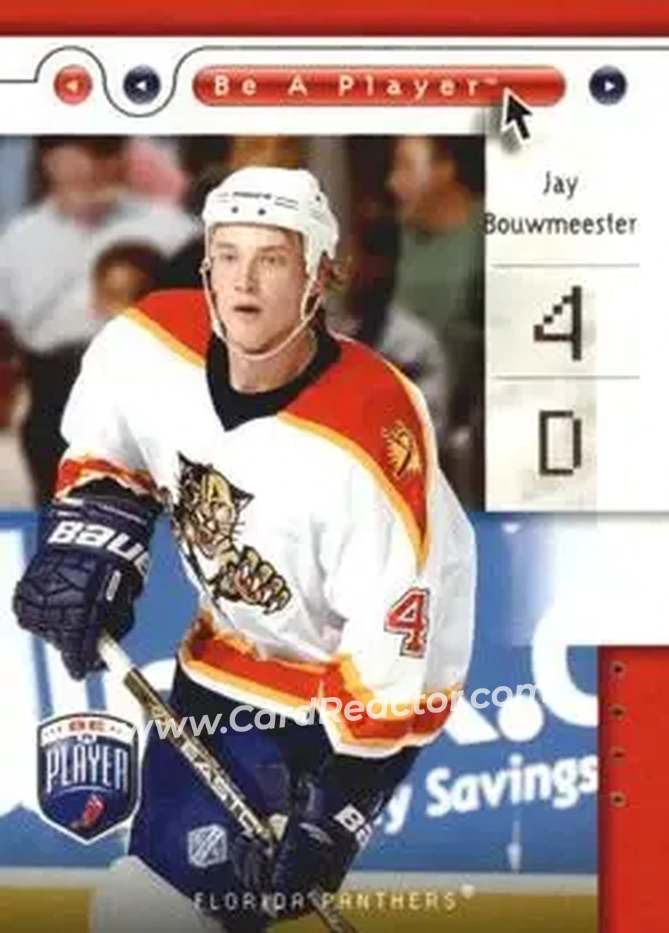 2005-06 Upper Deck Be a Player #40 - Jay Bouwmeester - Florida Panthers - Front 2005-06 Upper Deck Be a Player #40 - Jay Bouwmeester - Florida Panthers - Front