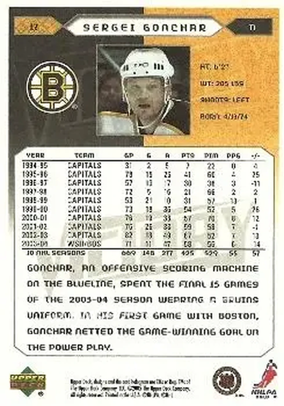 2005-06 Upper Deck Victory #17 - Sergei Gonchar - Boston Bruins - Back