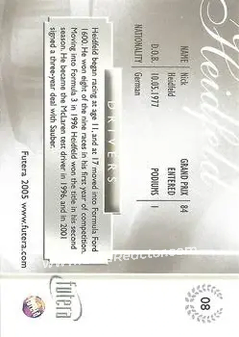 2005 Futera Grand Prix #08 - Nick Heidfeld - Jordan - Back