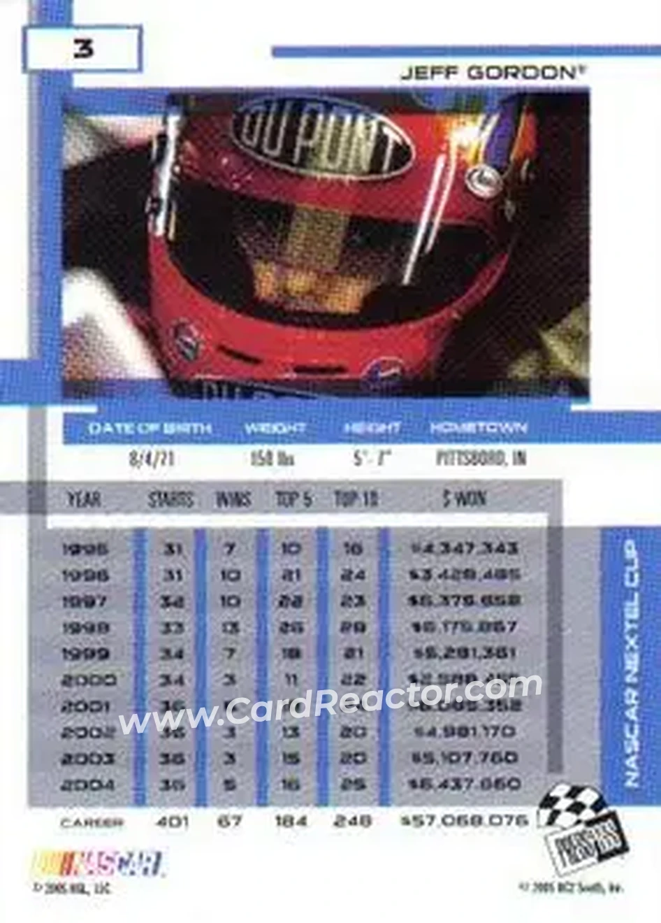 2005 Press Pass Eclipse #3 - Jeff Gordon - Hendrick Motorsports - Back
