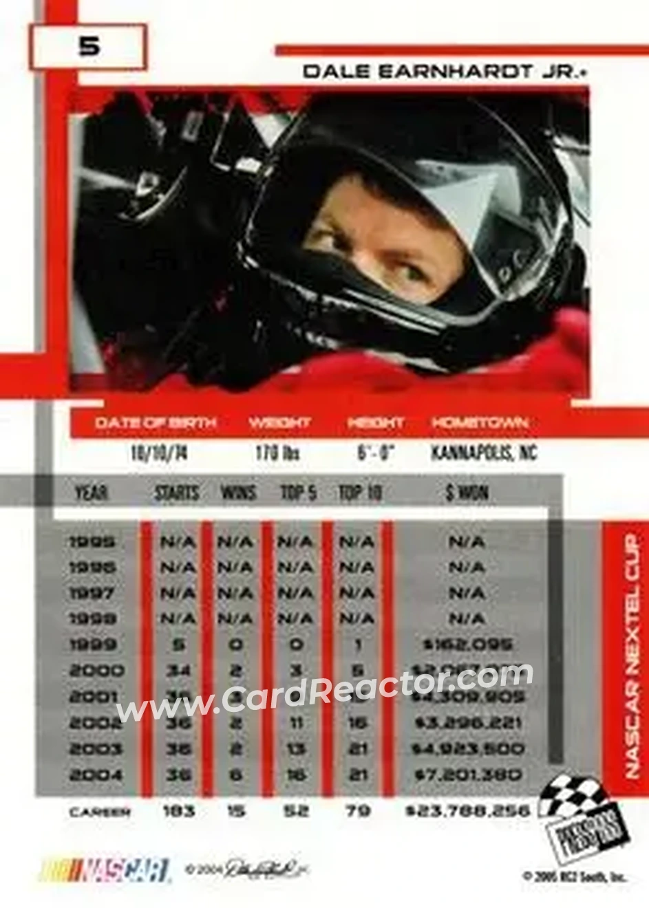 2005 Press Pass Eclipse #5 - Dale Earnhardt Jr - Dale Earnhardt Inc. - Back