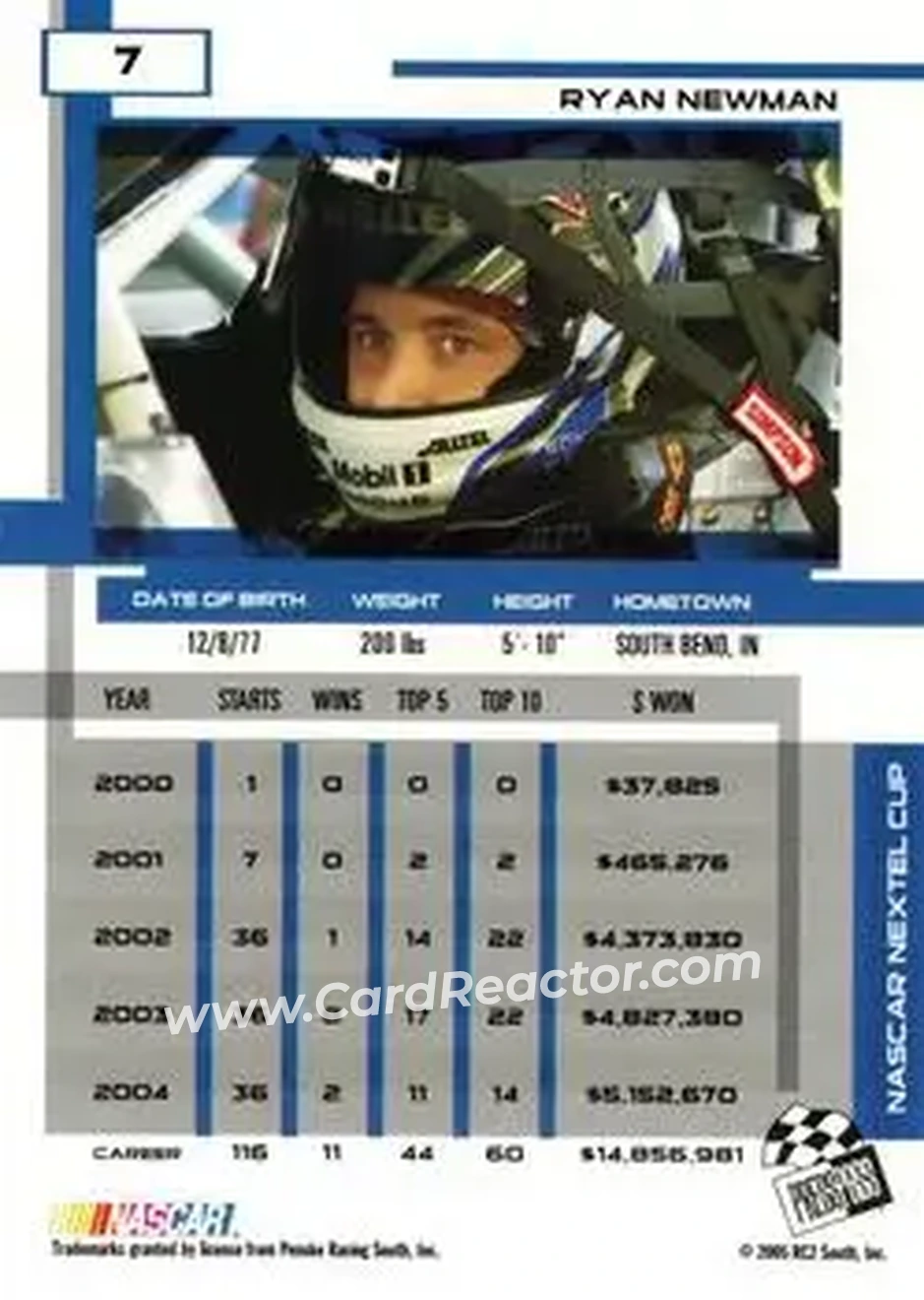 2005 Press Pass Eclipse #7 - Ryan Newman - Penske Racing South - Back