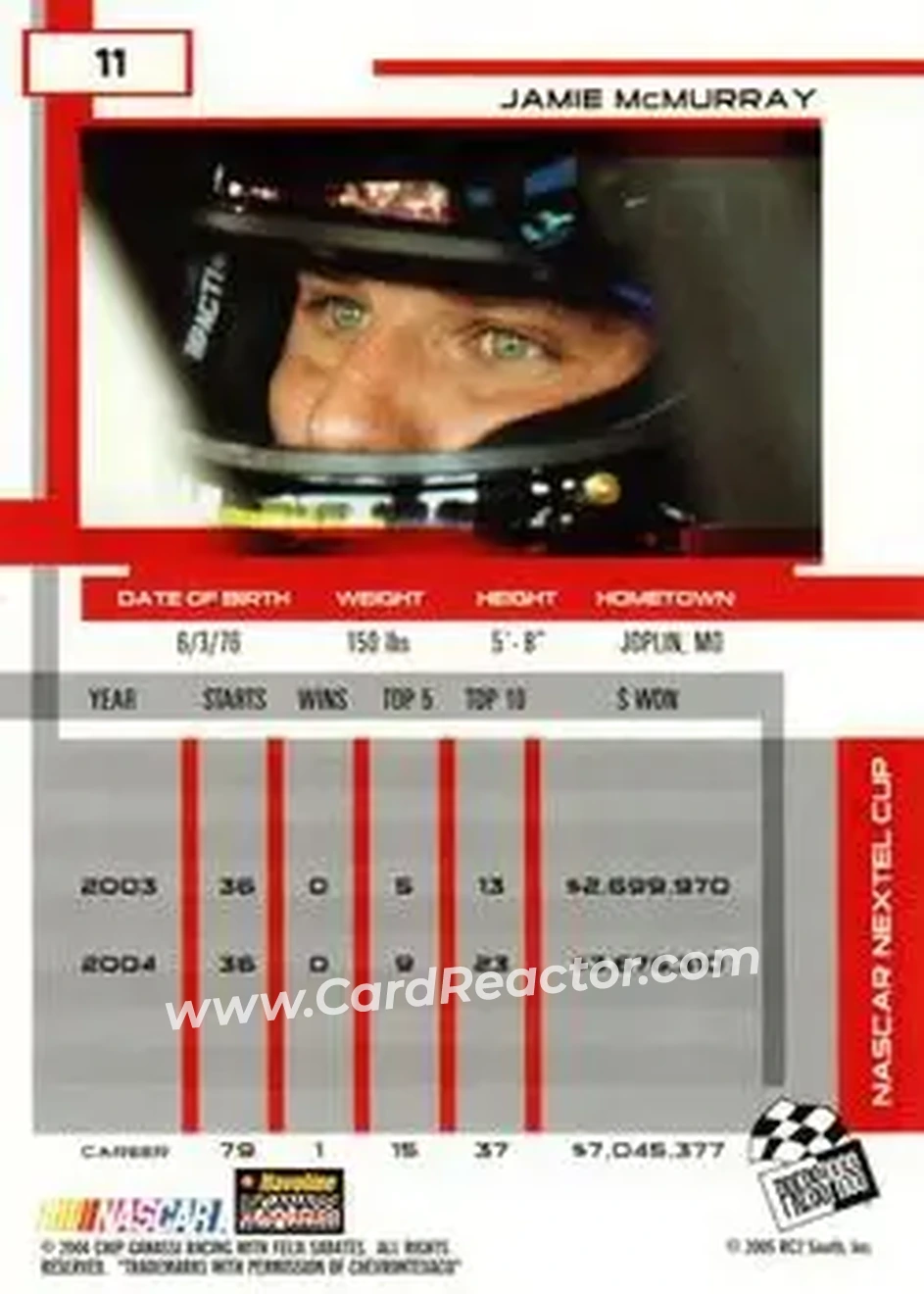 2005 Press Pass Eclipse #11 - Jamie McMurray - Chip Ganassi Racing with Felix Sabates - Back 2005 Press Pass Eclipse #11 - Jamie McMurray - Chip Ganassi Racing with Felix Sabates - Back