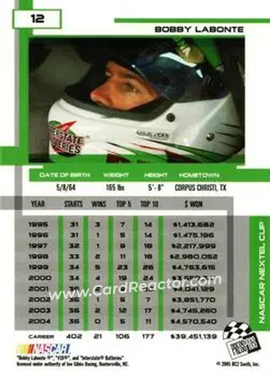 2005 Press Pass Eclipse #12 - Bobby Labonte - Joe Gibbs Racing - Back