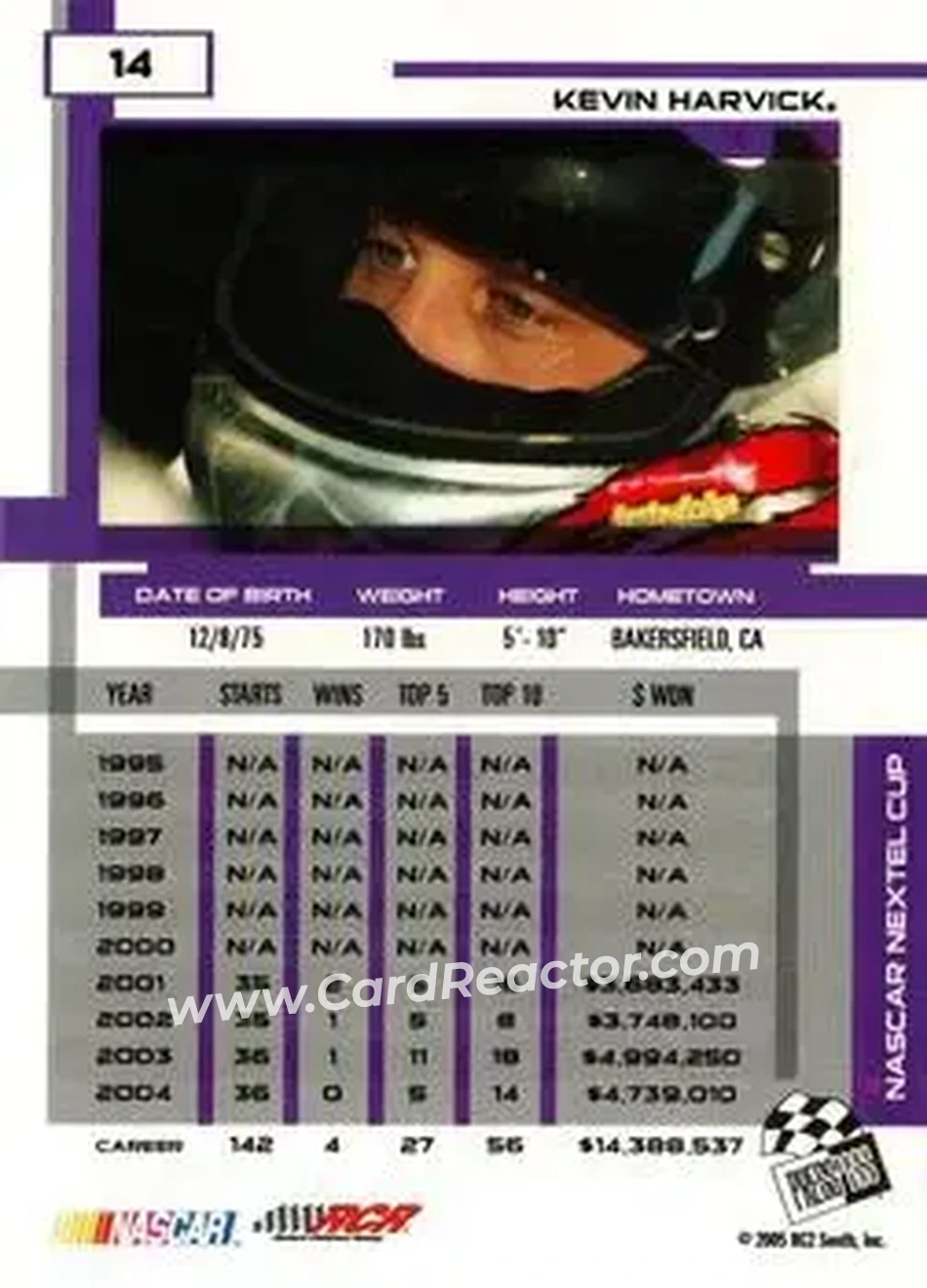 2005 Press Pass Eclipse #14 - Kevin Harvick - Richard Childress Racing - Back