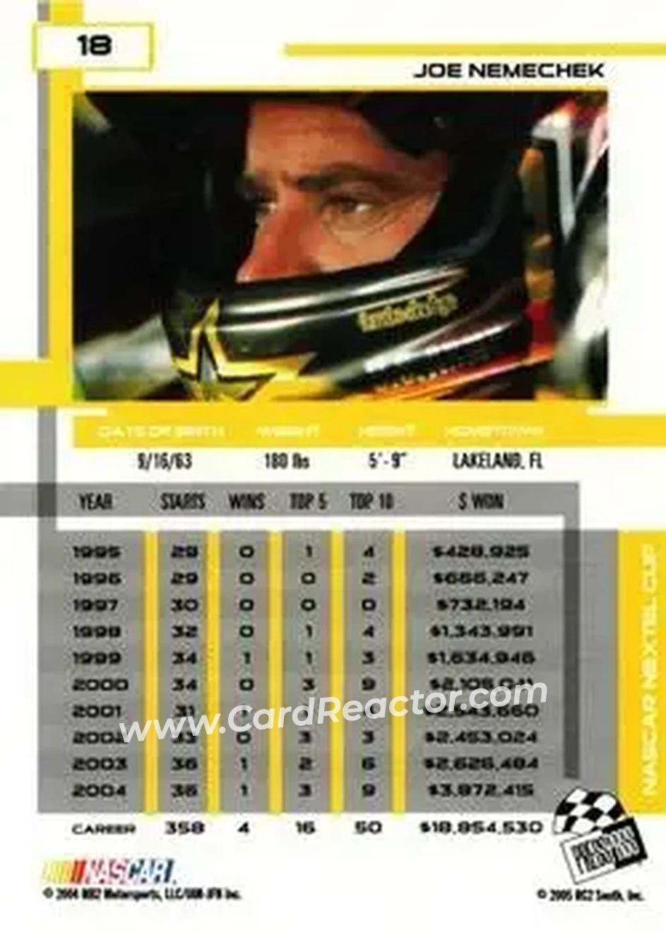 2005 Press Pass Eclipse #18 - Joe Nemechek - MB2 Motorsports - Back 2005 Press Pass Eclipse #18 - Joe Nemechek - MB2 Motorsports - Back