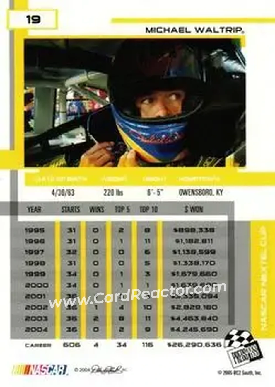 2005 Press Pass Eclipse #19 - Michael Waltrip - Dale Earnhardt Inc. - Back