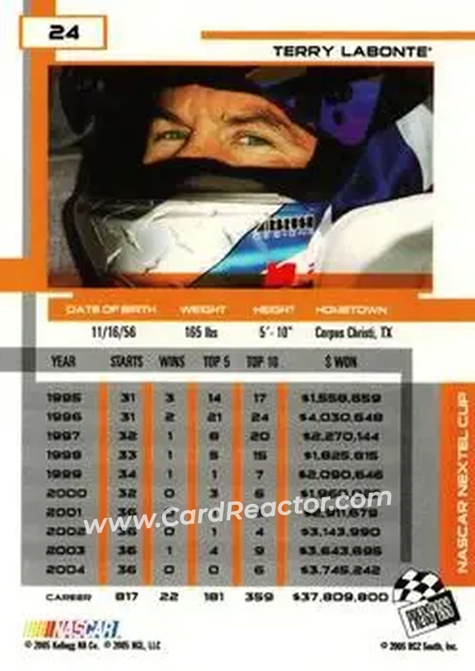 2005 Press Pass Eclipse #24 - Terry Labonte - Hendrick Motorsports - Back