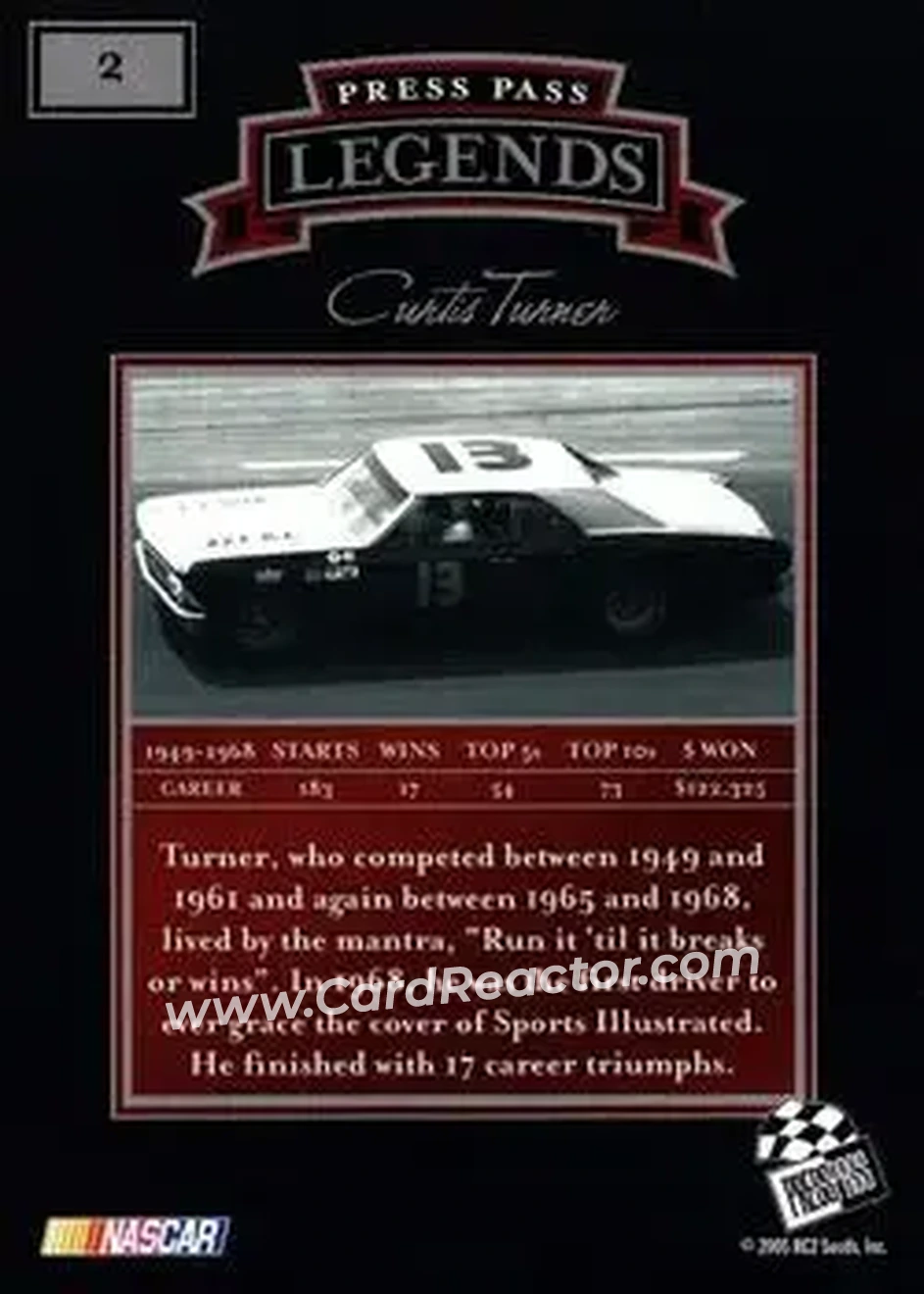 2005 Press Pass Legends #2 - Curtis Turner - Smokey Yunick - Back