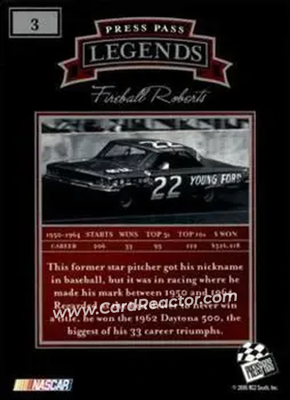 2005 Press Pass Legends #3 - Fireball Roberts - Holman-Moody - Back