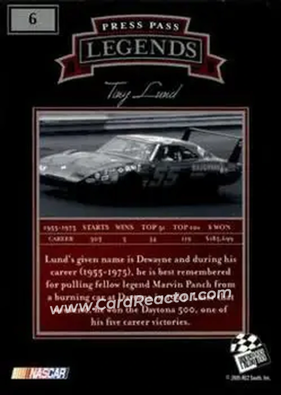 2005 Press Pass Legends #6 - Tiny Lund - McConnell Racing - Back