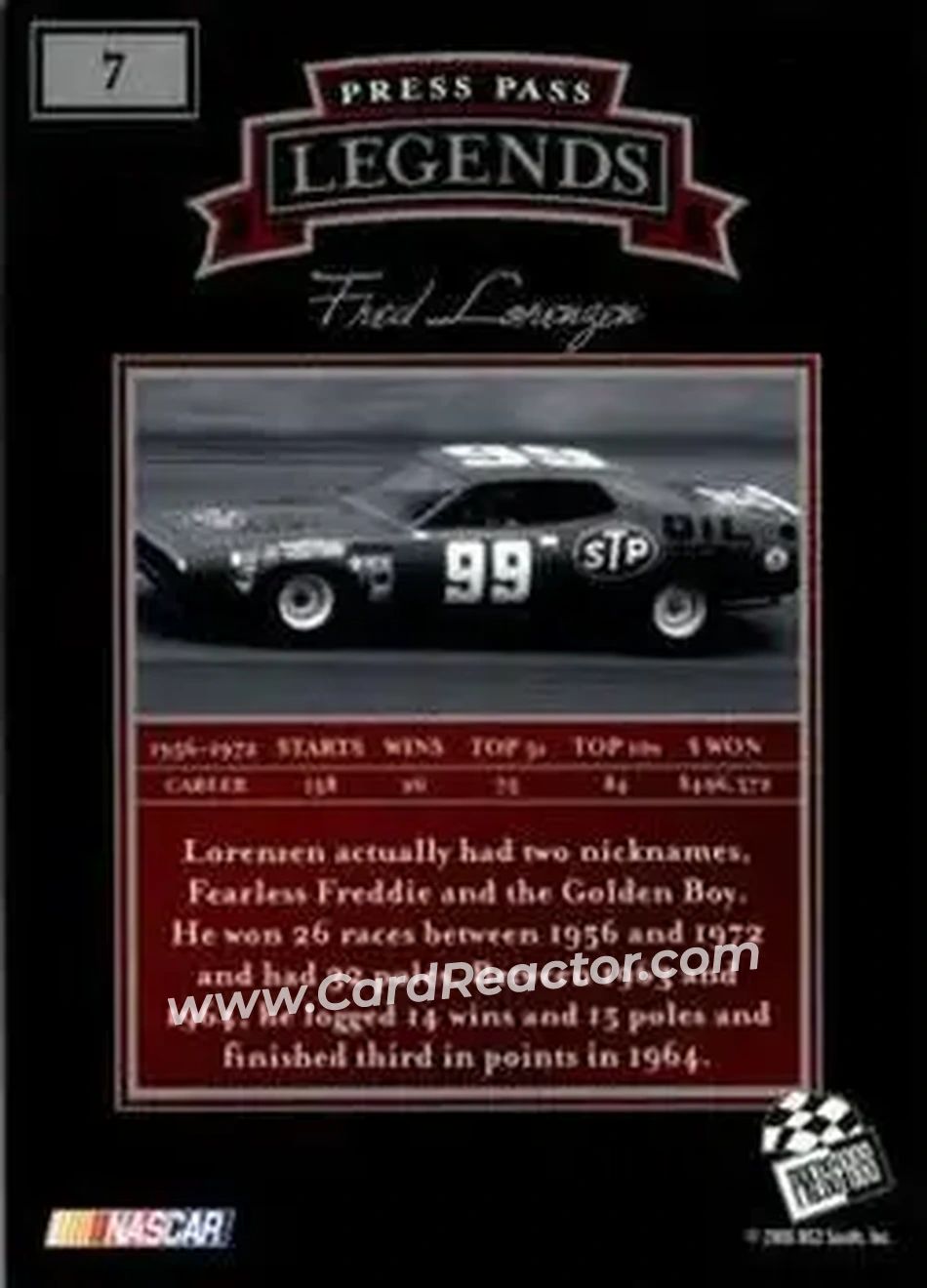 2005 Press Pass Legends #7 - Fred Lorenzen - Nichels Engineering - Back