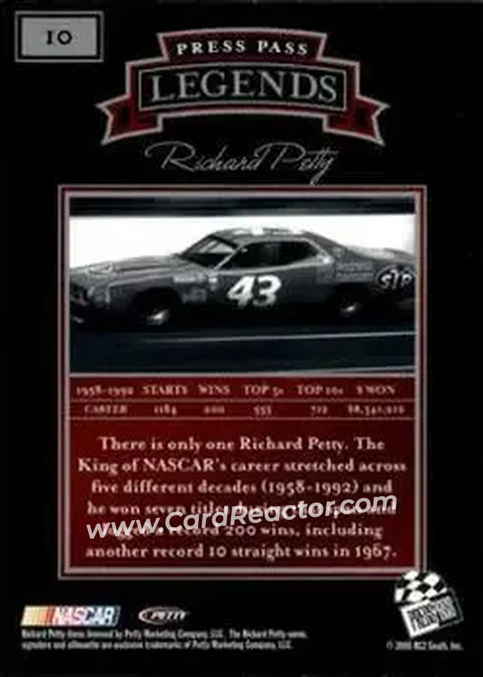 2005 Press Pass Legends #10 - Richard Petty - Petty Enterprises - Back