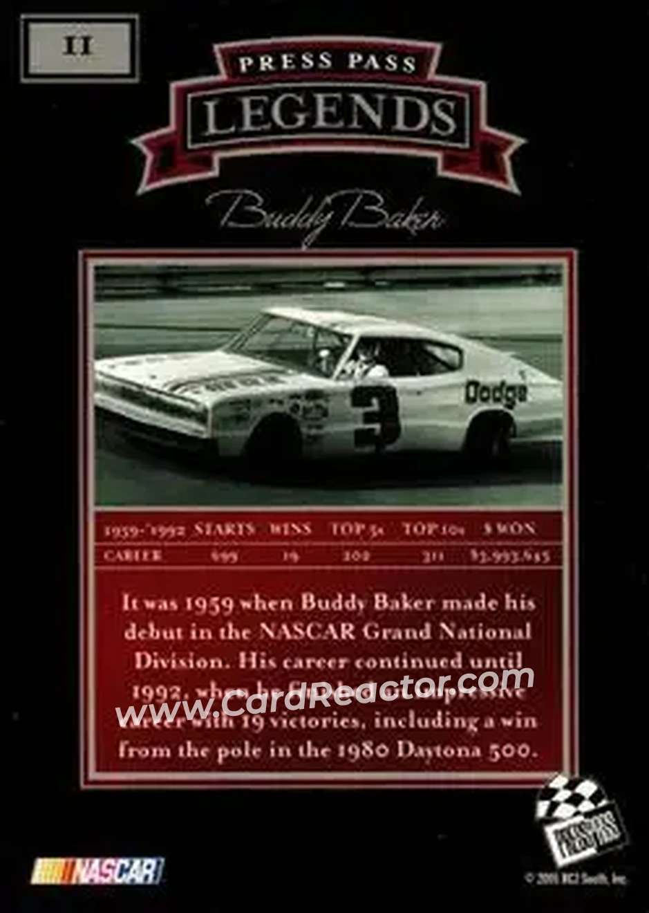 2005 Press Pass Legends #11 - Buddy Baker - Cotton Owens Garage - Back 2005 Press Pass Legends #11 - Buddy Baker - Cotton Owens Garage - Back