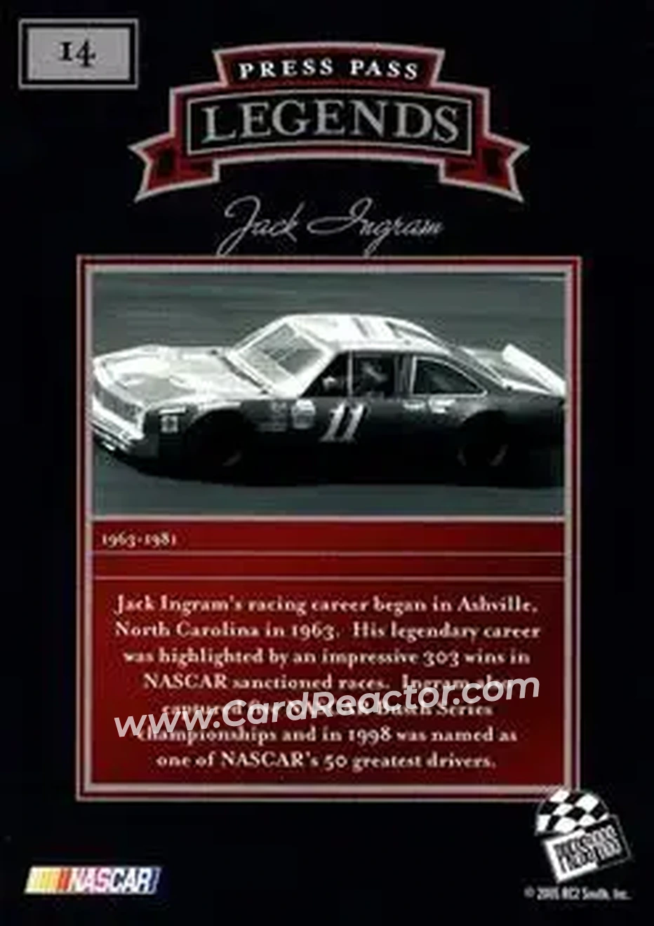 2005 Press Pass Legends #14 - Jack Ingram - Ingram Racing - Back 2005 Press Pass Legends #14 - Jack Ingram - Ingram Racing - Back