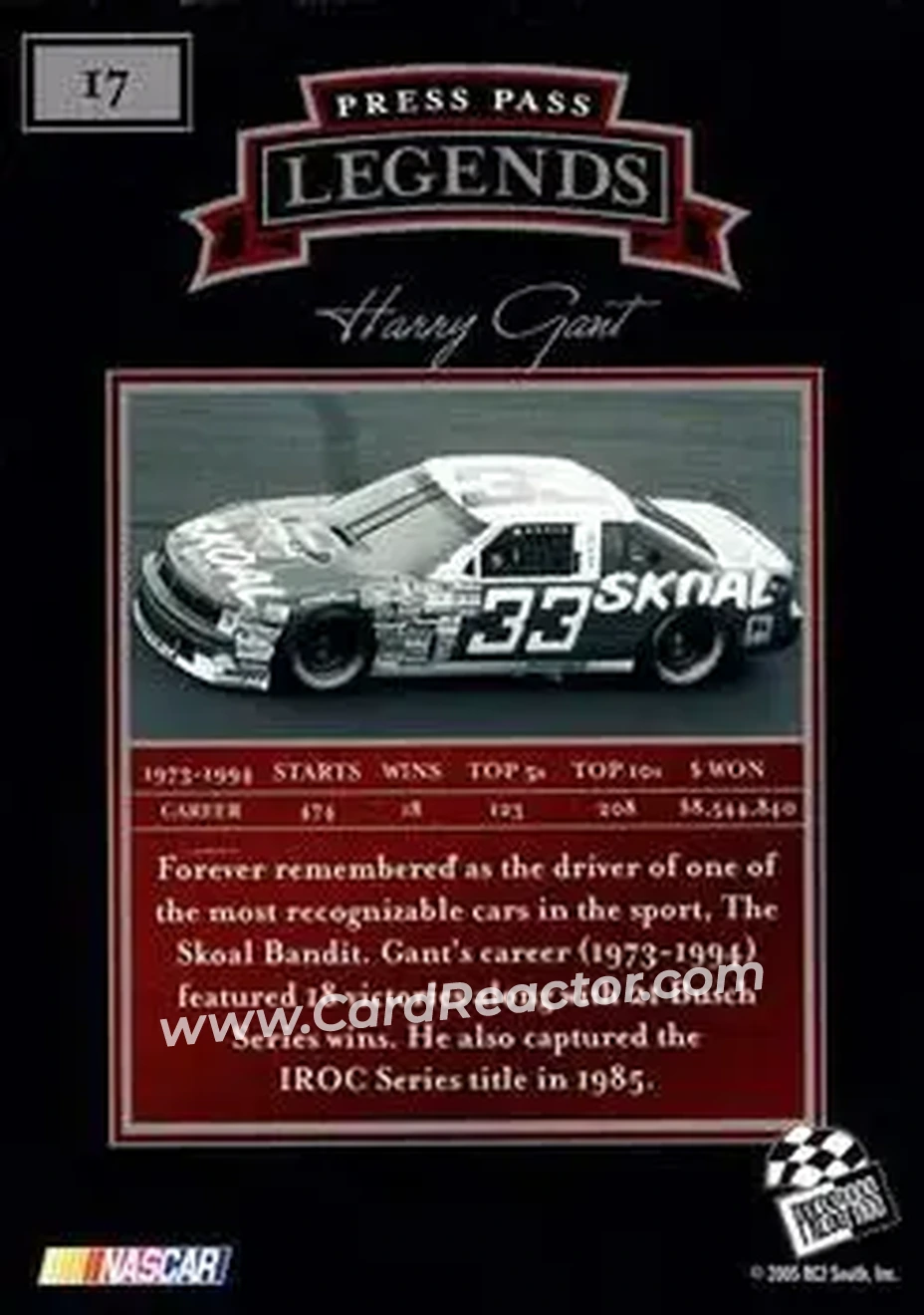 2005 Press Pass Legends #17 - Harry Gant - Leo Jackson Motorsports - Back