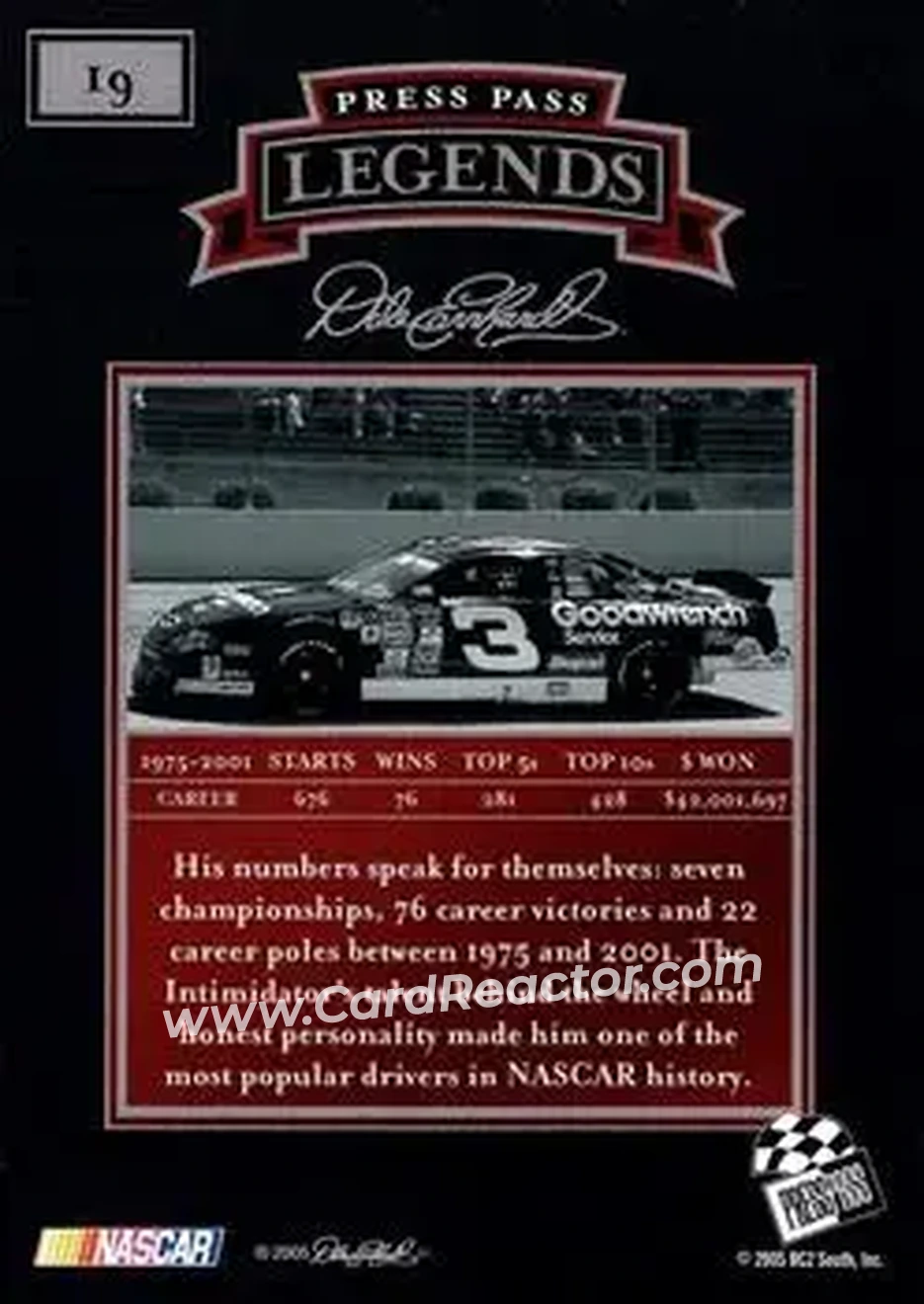 2005 Press Pass Legends #19 - Dale Earnhardt Sr. - Richard Childress Racing - Back