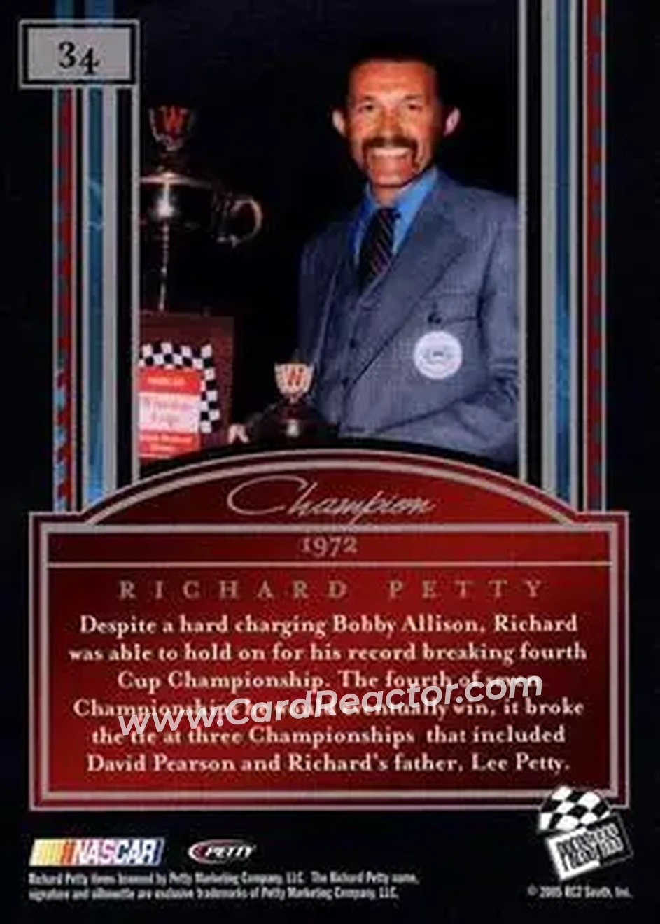 2005 Press Pass Legends #34 - Richard Petty - Petty Enterprises - Back