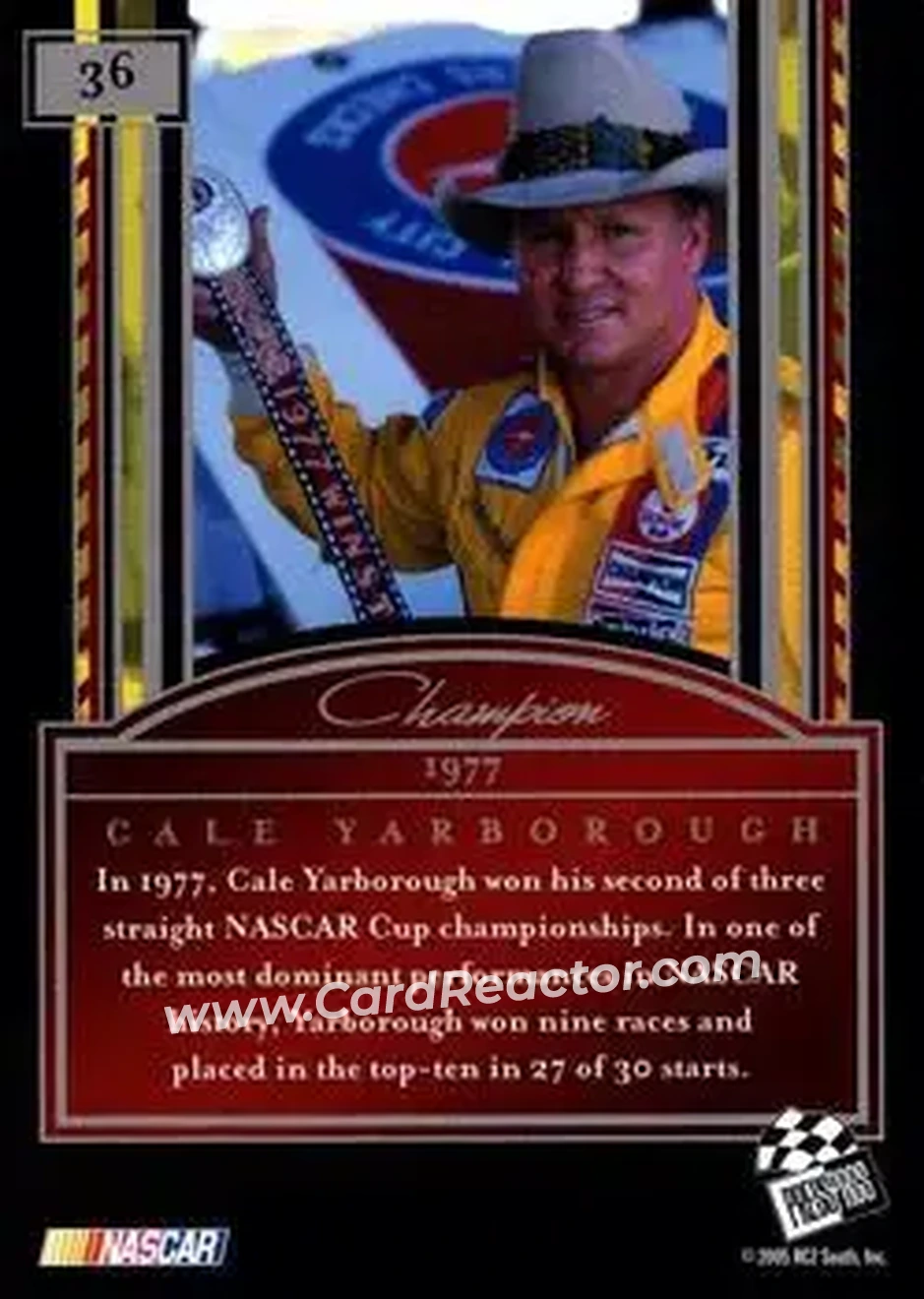 2005 Press Pass Legends #36 - Cale Yarborough - Junior Johnson & Associates - Back