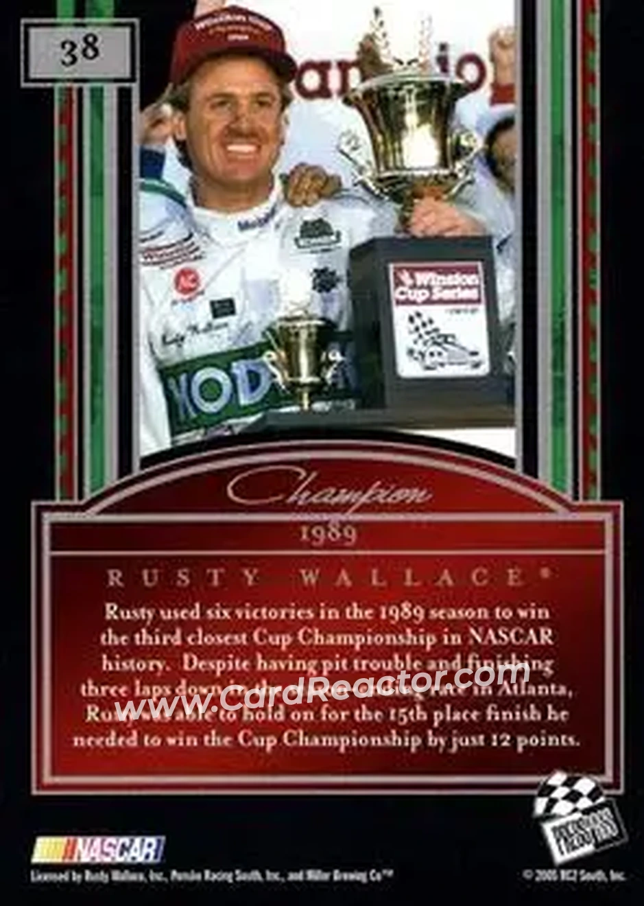 2005 Press Pass Legends #38 - Rusty Wallace - Blue Max Racing - Back 2005 Press Pass Legends #38 - Rusty Wallace - Blue Max Racing - Back