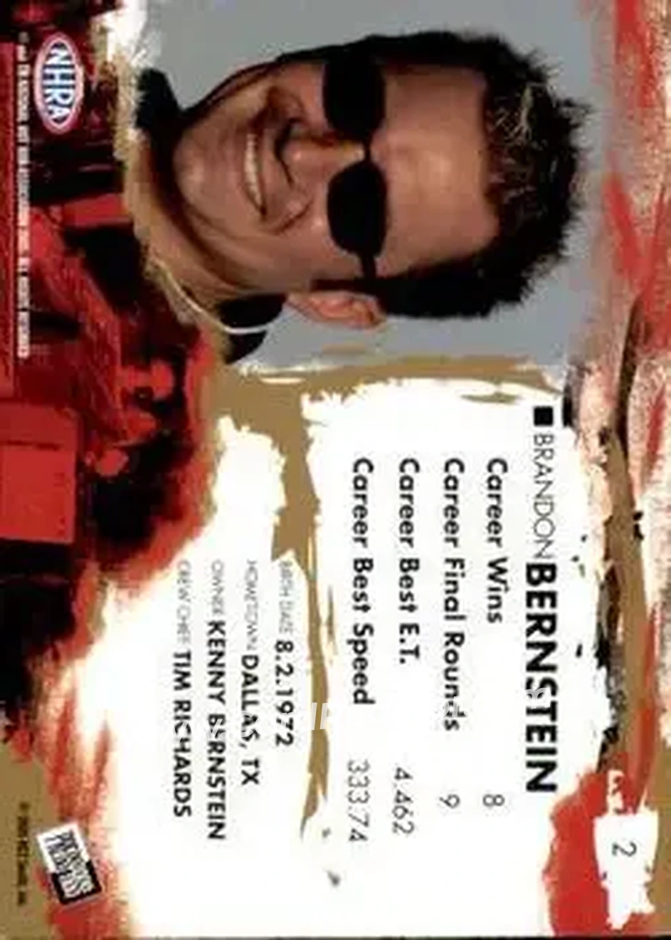 2005 Press Pass NHRA #2 - Brandon Bernstein - Back 2005 Press Pass NHRA #2 - Brandon Bernstein - Back