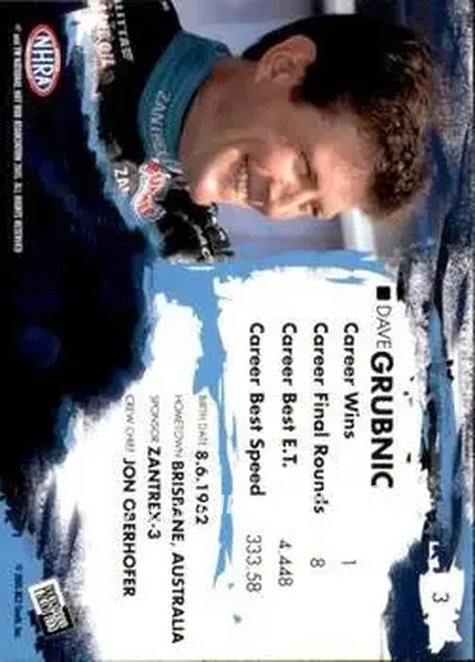 2005 Press Pass NHRA #3 - Dave Grubnic - Back