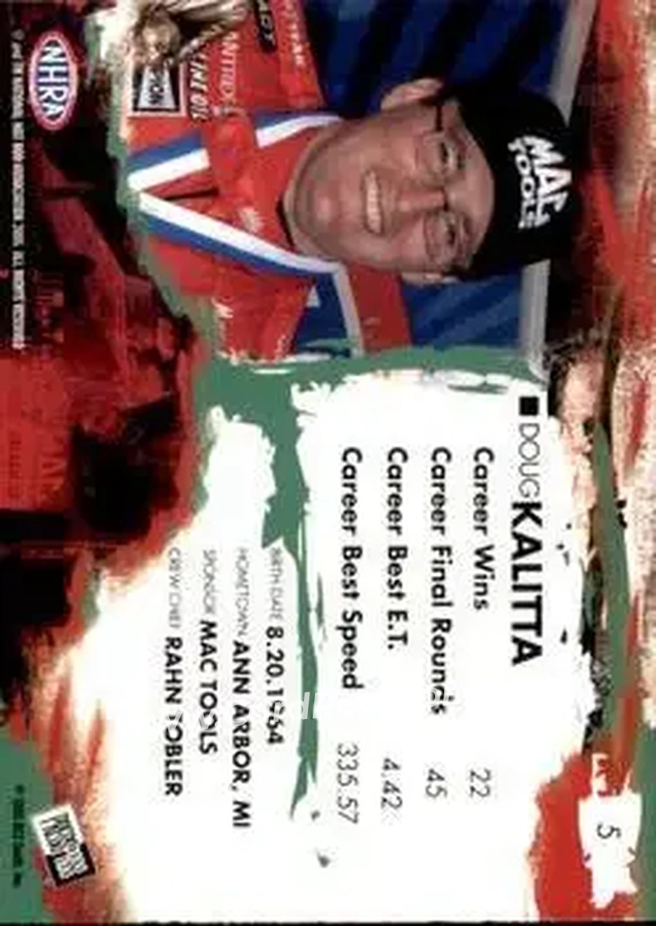 2005 Press Pass NHRA #5 - Doug Kalitta - Back 2005 Press Pass NHRA #5 - Doug Kalitta - Back