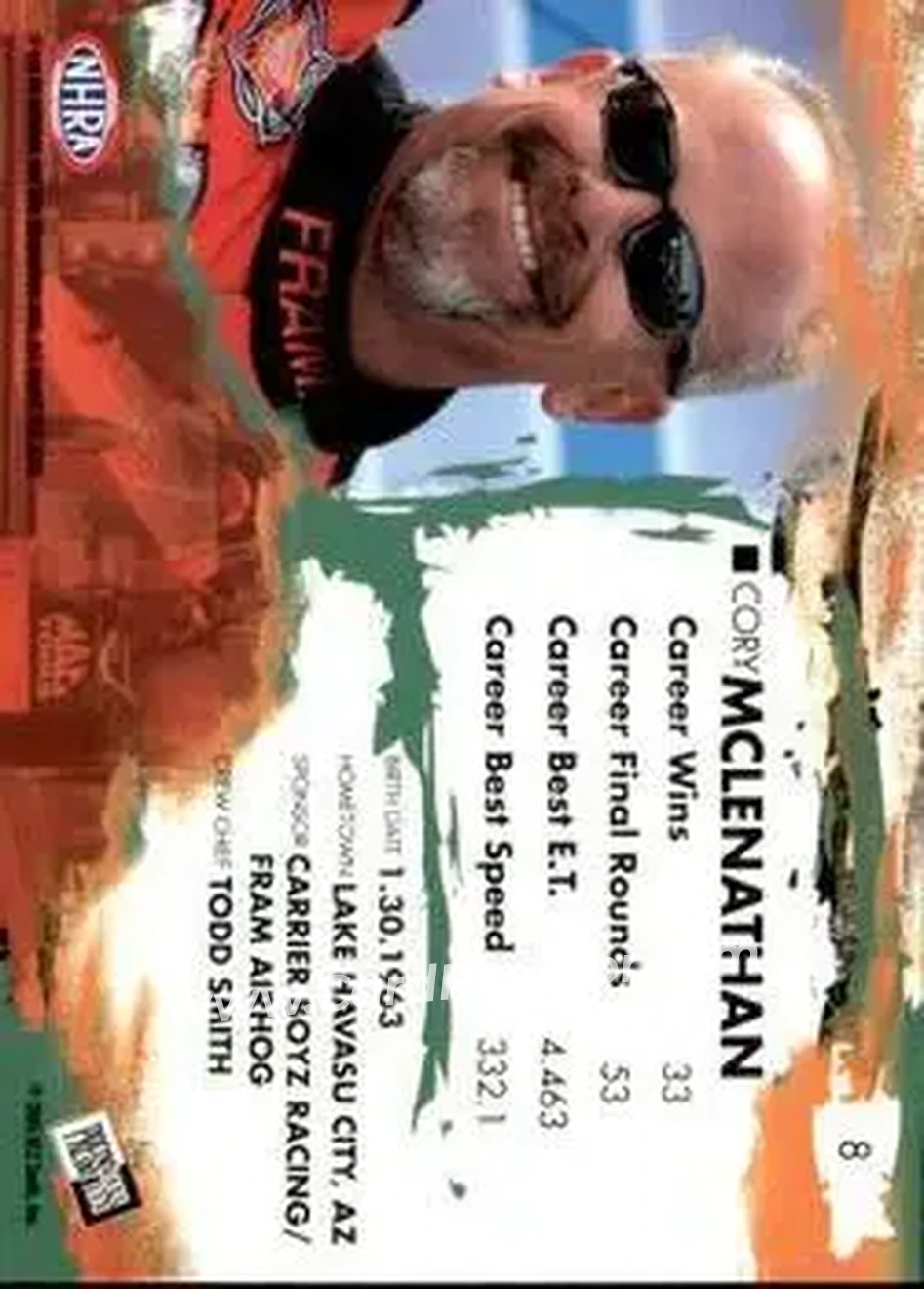 2005 Press Pass NHRA #8 - Cory McLenathan - Back