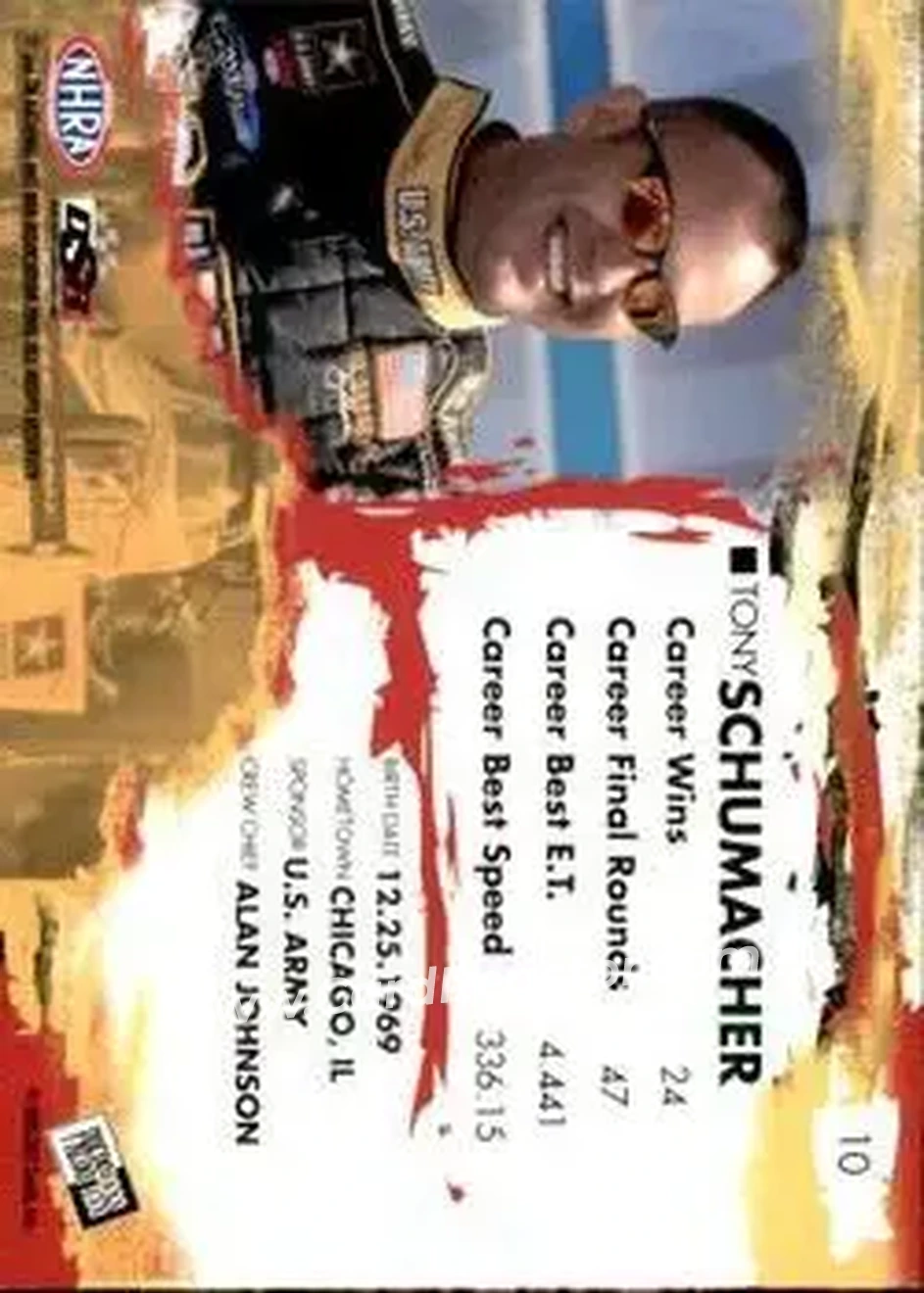 2005 Press Pass NHRA #10 - Tony Schumacher - Back 2005 Press Pass NHRA #10 - Tony Schumacher - Back