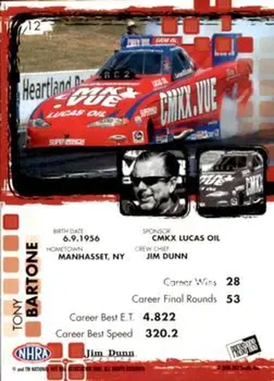 2005 Press Pass NHRA #12 - Tony Bartone - Back