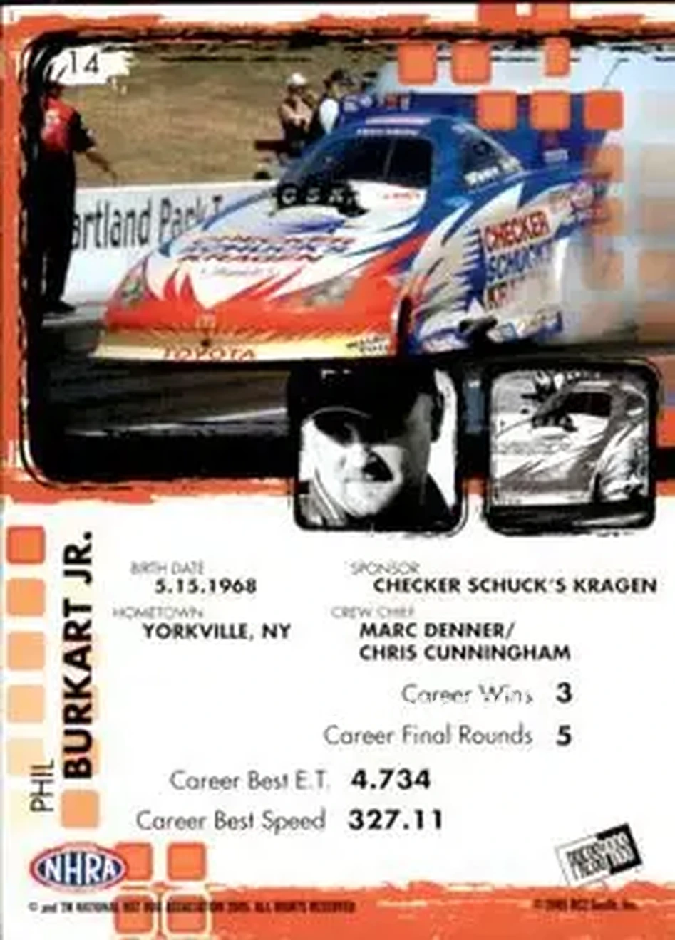 2005 Press Pass NHRA #14 - Phil Burkart Jr. - Back 2005 Press Pass NHRA #14 - Phil Burkart Jr. - Back
