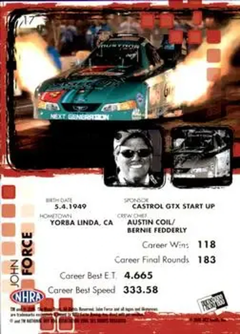 2005 Press Pass NHRA #17 - John Force - John Force Racing - Back 2005 Press Pass NHRA #17 - John Force - John Force Racing - Back
