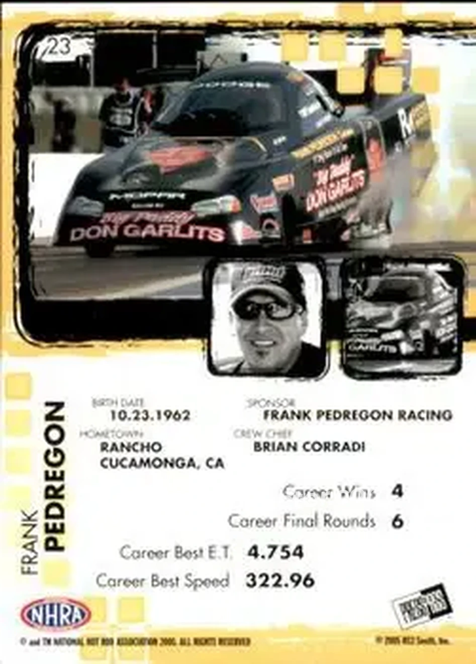 2005 Press Pass NHRA #23 - Frank Pedregon - Back
